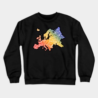 Colorful mandala art map of Europe with text in blue, yellow, and red Crewneck Sweatshirt